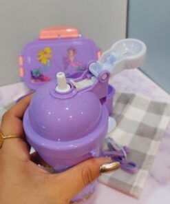 ست ظرف غذا و قمقمه نی دارطرح یونیکورنی کودک سه رنگ کد 1743