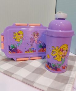 ست ظرف غذا و قمقمه نی دارطرح یونیکورنی کودک سه رنگ کد 1743