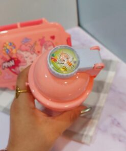 ست ظرف غذا و قمقمه نی دارطرح یونیکورنی کودک سه رنگ کد 1743