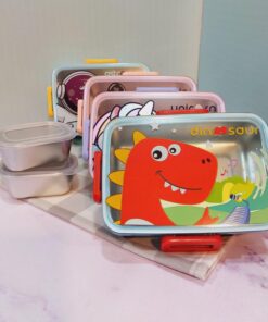 ظرف غذای استیل دو مخزنه فانتزی حیوانات رنگی کد 1746