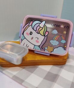 ظرف غذای استیل دو مخزنه فانتزی حیوانات رنگی کد 1746