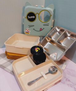 لانچ باکس دوطبقه استیل طرح CAT گربه کد 1749