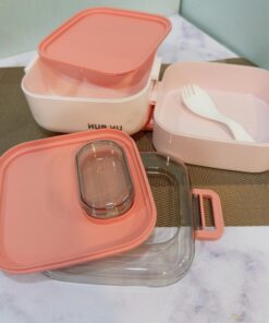 ظرف غذای مربع دو طبقه دسته دار HUA کد 1923