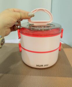ظرف غذای گرد دو طبقه دسته دار HUA کد 1922