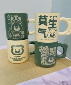 ماگ دسته دار خرس سبز و کرم کد 1944