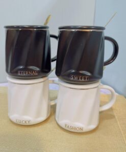 ست ماگ لبه طلایی سفید و مشکی کد 1964