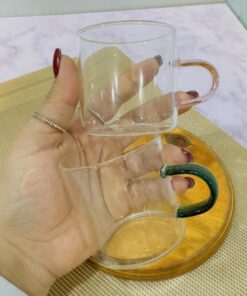 ست 6 تایی شات قهوه پیرکس دسته رنگی دو طرح کد 1989