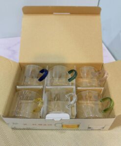 ست 6 تایی شات قهوه پیرکس دسته رنگی دو طرح کد 1989