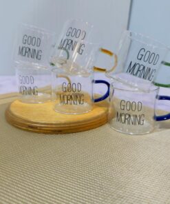 ست 6 تایی شات قهوه پیرکس دسته رنگی دو طرح کد 1989