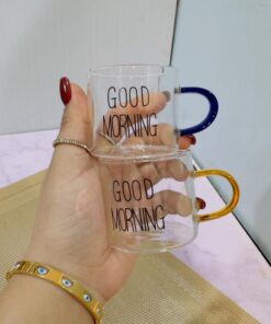 ست 6 تایی شات قهوه پیرکس دسته رنگی دو طرح کد 1989