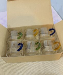 ست 6 تایی شات قهوه پیرکس دسته رنگی دو طرح کد 1989