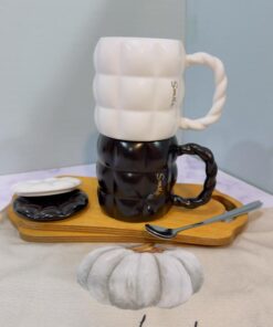 ست ماگ دوتایی طرح بالشتکی سفید وسیاه کد2020