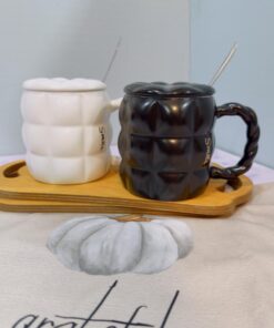 ست ماگ دوتایی طرح بالشتکی سفید وسیاه کد2020