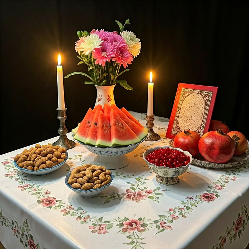 تزیین ساده میز شب یلدا