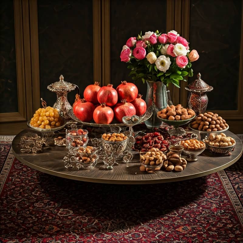 ظروف شیشه ای در چیدمان سفره شب یلدا