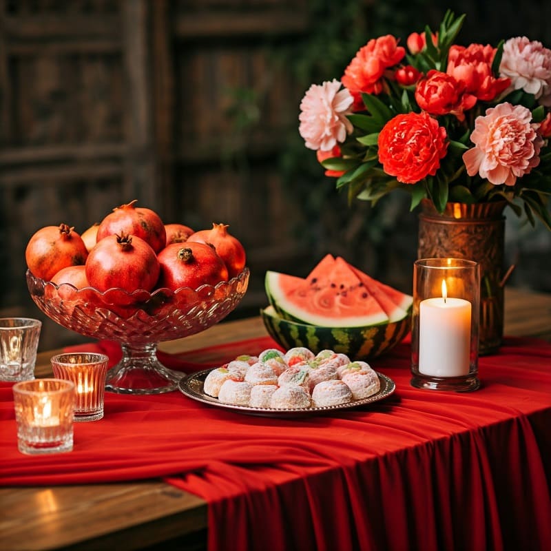 انار و هندوانه در میز شب یلدا