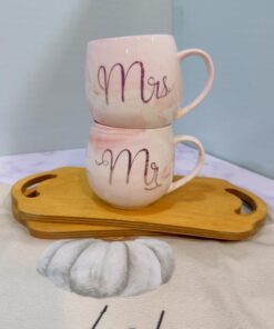 ماگ ست خانم اقا فنجونی صورتی ماربل کد 2035