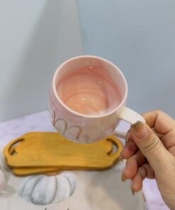 ماگ ست خانم اقا فنجونی صورتی ماربل کد 2035