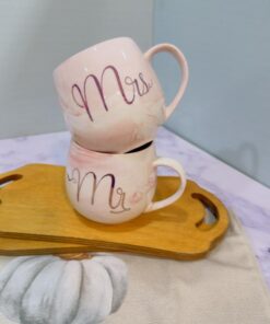 ماگ ست خانم اقا فنجونی صورتی ماربل کد 2035