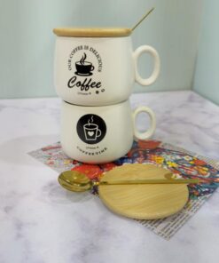 ماگ مینیمال سفید در چوبی کد 2057