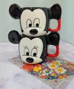 ماگ دست ساز طرح میکی و مینی صورت سفید کد 2058