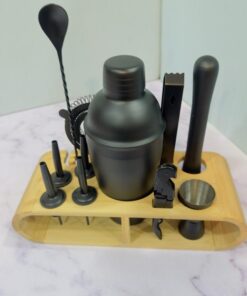 ست بار سرد 11 تکه استیل مشکی استند چوبی دار کد 2153