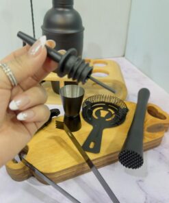 ست بار سرد 11 تکه استیل مشکی استند چوبی دار کد 2153