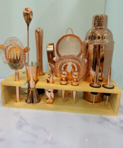 ست بار سرد استیل رنگ مسی استند چوبی 13 تکه کد 2154