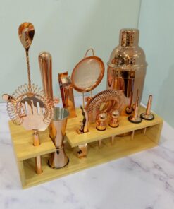 ست بار سرد استیل رنگ مسی استند چوبی 13 تکه کد 2154