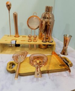 ست بار سرد استیل رنگ مسی استند چوبی 13 تکه کد 2154