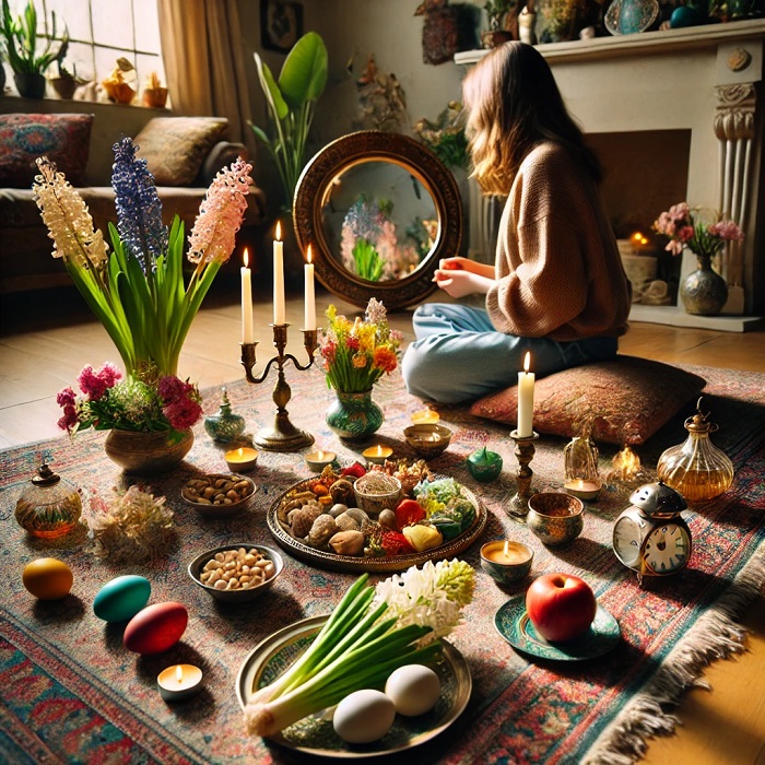 پهن کردن سفره هفت سین روی زمین