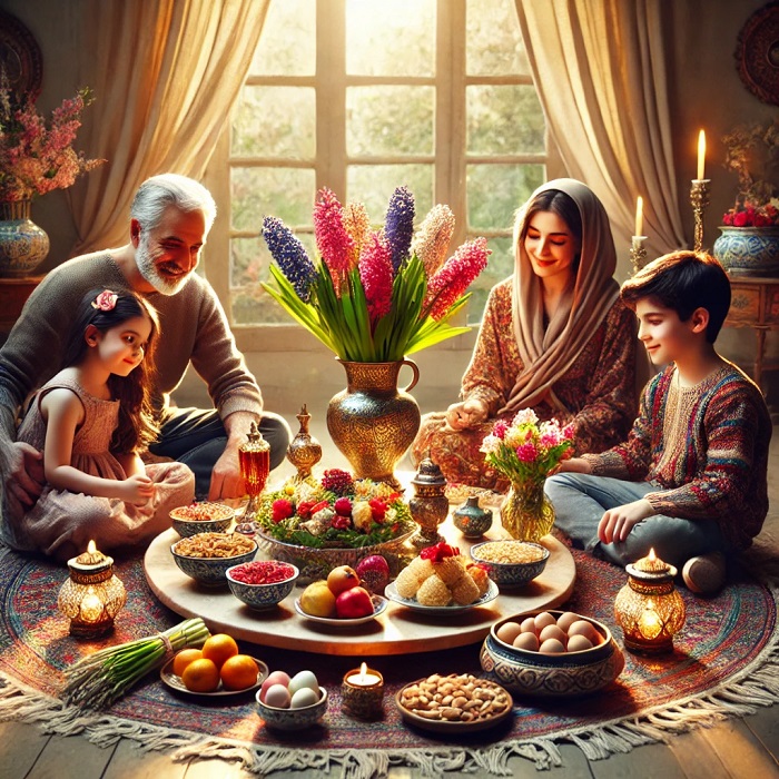 پهن کردن سفره هفت سین روی زمین