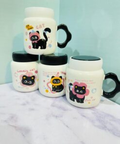 ماگ درپیچی گربه CAT دسته گلی کد 2199