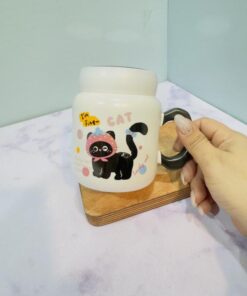 ماگ درپیچی گربه CAT دسته گلی کد 2199