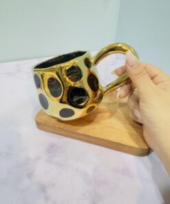 ماگ دسته طلایی خال دار کد 2202