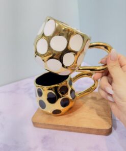 ماگ دسته طلایی خال دار کد 2202