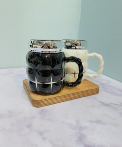 ست ماگ درپیچی سفید و مشکی دسته طنابی کد 2206