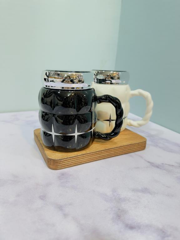 ست ماگ درپیچی سفید و مشکی دسته طنابی کد 2206