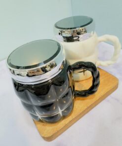 ست ماگ درپیچی سفید و مشکی دسته طنابی کد 2206