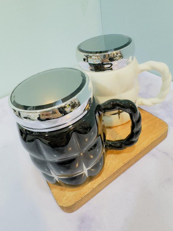 ست ماگ درپیچی سفید و مشکی دسته طنابی کد 2206