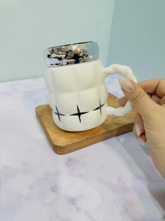 ست ماگ درپیچی سفید و مشکی دسته طنابی کد 2206