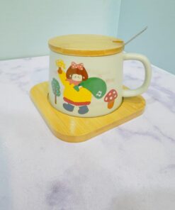 ماگ فانتزی طرح دختر تپلی سینی چوبی دار کد 2210