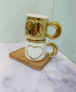 ست ماگ طلایی و سفید طرح قلب کد 2217