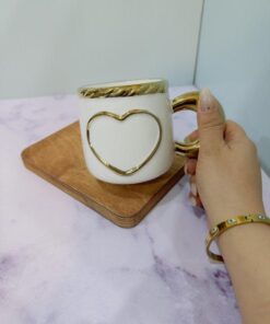 ست ماگ طلایی و سفید طرح قلب کد 2217