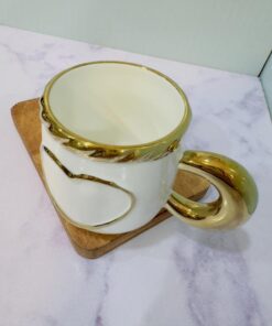 ست ماگ طلایی و سفید طرح قلب کد 2217