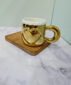 ست ماگ طلایی و سفید طرح قلب کد 2217