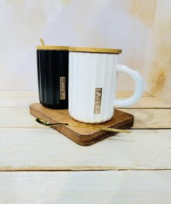 ماگ سفید مشکی در چوبی کد 2254