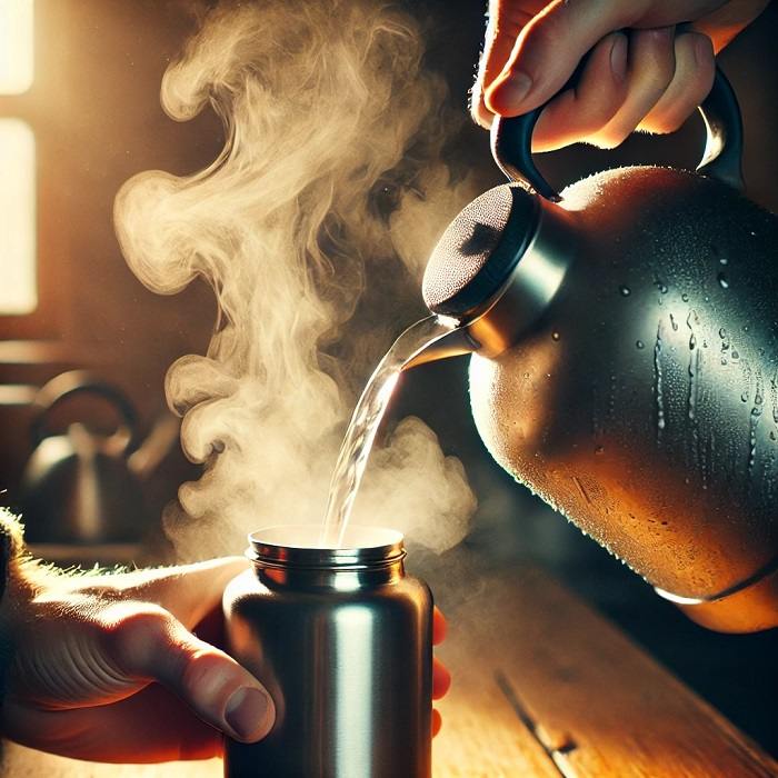 ریختن آبجوش درون فلاسک