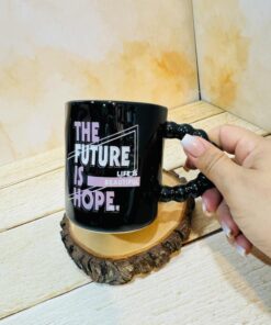 ماگ دسته مرواریدی مشکی فونت دار کد 2344