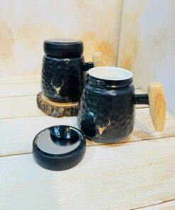 ماگ دسته چوبی طرح گوزن مشکی کد 2345